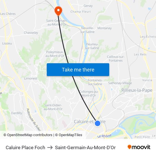 Caluire Place Foch to Saint-Germain-Au-Mont-D'Or map