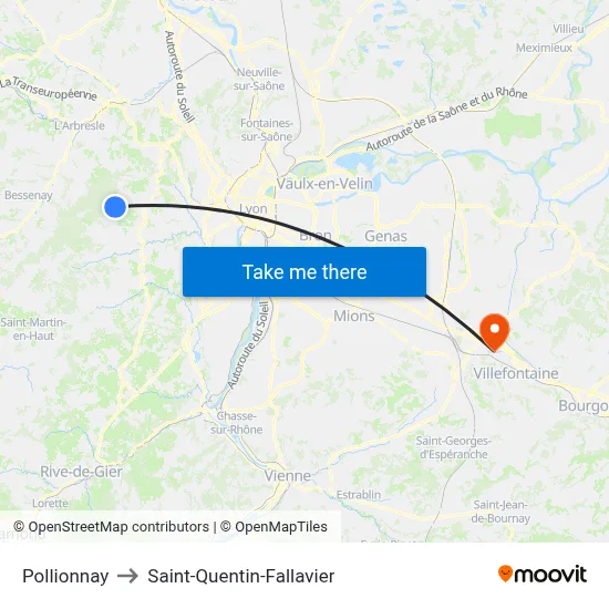 Pollionnay to Saint-Quentin-Fallavier map