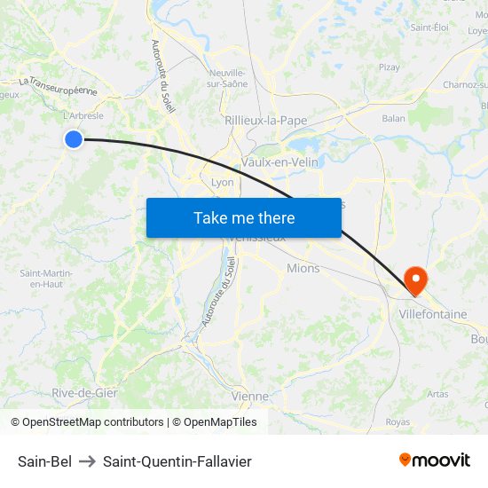 Sain-Bel to Saint-Quentin-Fallavier map