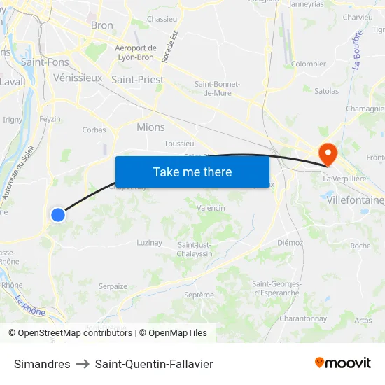 Simandres to Saint-Quentin-Fallavier map