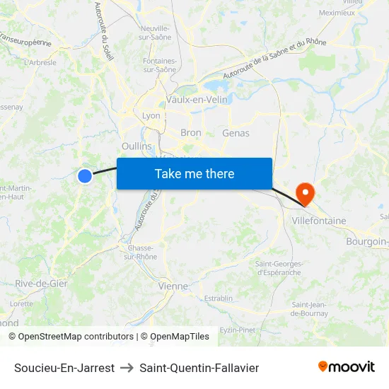 Soucieu-En-Jarrest to Saint-Quentin-Fallavier map