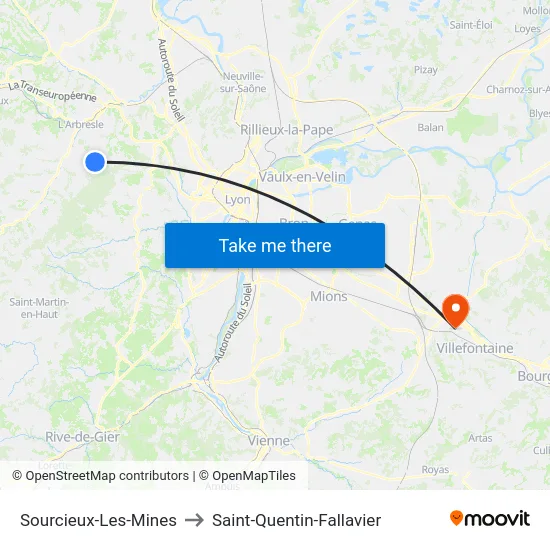 Sourcieux-Les-Mines to Saint-Quentin-Fallavier map