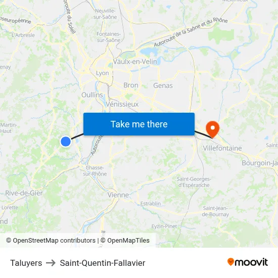 Taluyers to Saint-Quentin-Fallavier map