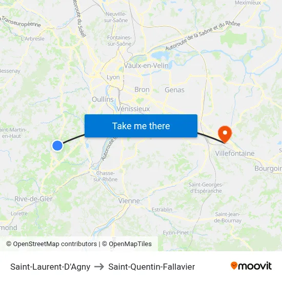 Saint-Laurent-D'Agny to Saint-Quentin-Fallavier map