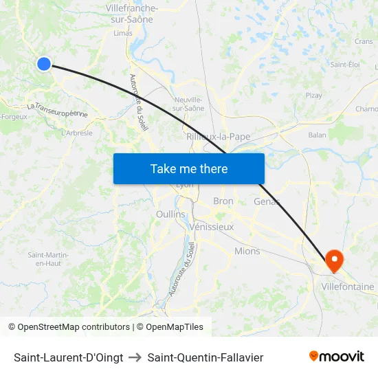 Saint-Laurent-D'Oingt to Saint-Quentin-Fallavier map