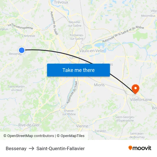 Bessenay to Saint-Quentin-Fallavier map