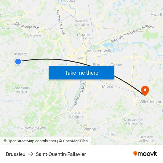 Brussieu to Saint-Quentin-Fallavier map