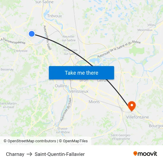Charnay to Saint-Quentin-Fallavier map