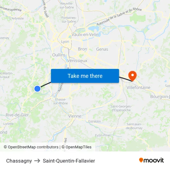 Chassagny to Saint-Quentin-Fallavier map