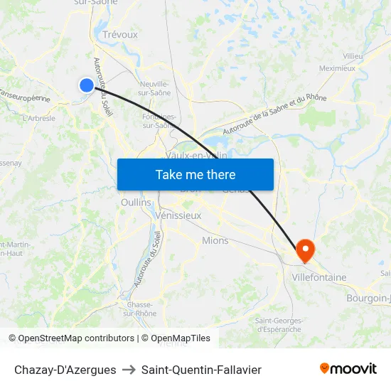 Chazay-D'Azergues to Saint-Quentin-Fallavier map