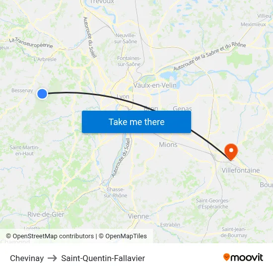 Chevinay to Saint-Quentin-Fallavier map