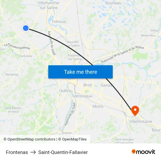 Frontenas to Saint-Quentin-Fallavier map