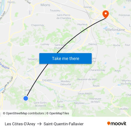 Les Côtes-D'Arey to Saint-Quentin-Fallavier map