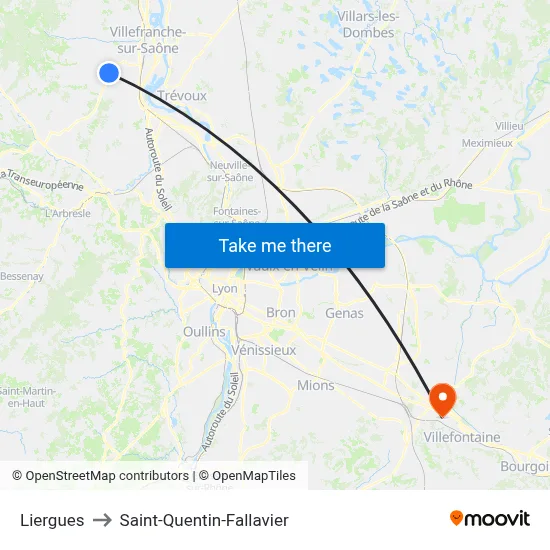 Liergues to Saint-Quentin-Fallavier map