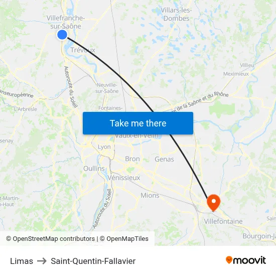 Limas to Saint-Quentin-Fallavier map