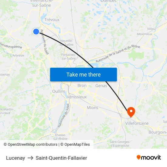 Lucenay to Saint-Quentin-Fallavier map