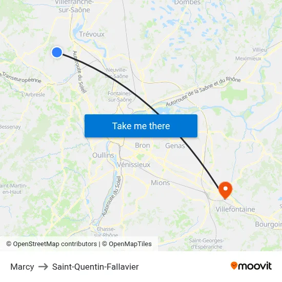 Marcy to Saint-Quentin-Fallavier map