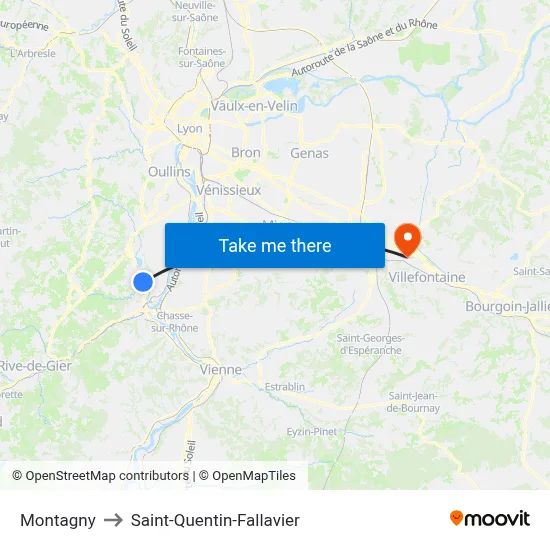 Montagny to Saint-Quentin-Fallavier map