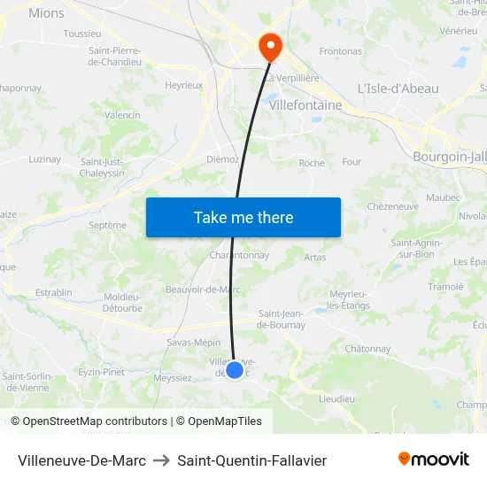 Villeneuve-De-Marc to Saint-Quentin-Fallavier map