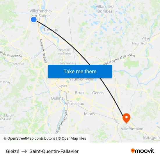 Gleizé to Saint-Quentin-Fallavier map