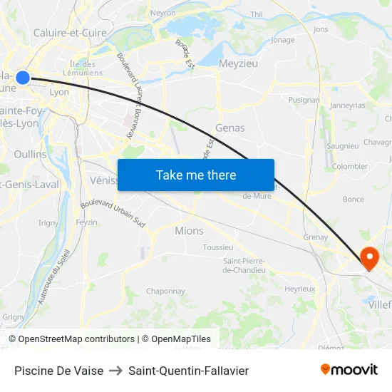 Piscine De Vaise to Saint-Quentin-Fallavier map