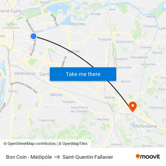 Bon Coin - Médipôle to Saint-Quentin-Fallavier map