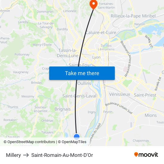 Millery to Saint-Romain-Au-Mont-D'Or map