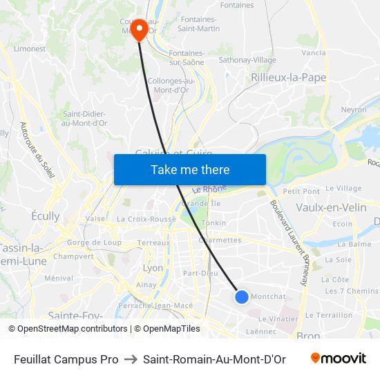 Feuillat Campus Pro to Saint-Romain-Au-Mont-D'Or map