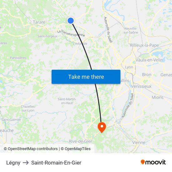 Légny to Saint-Romain-En-Gier map