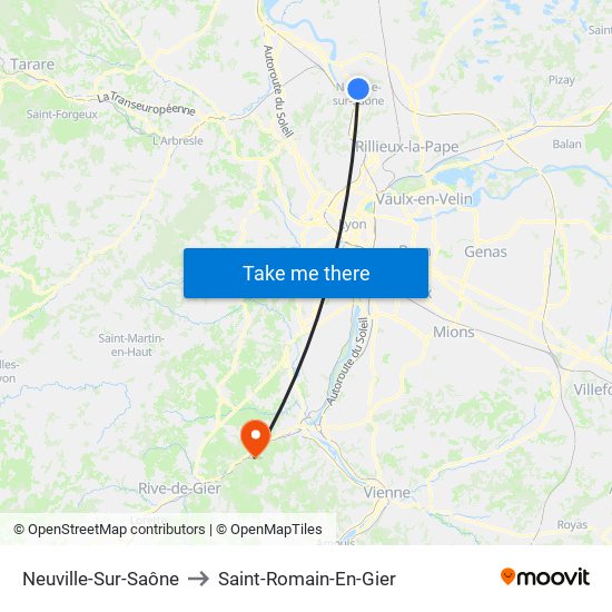 Neuville-Sur-Saône to Saint-Romain-En-Gier map