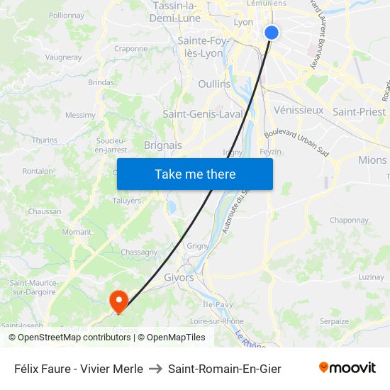 Félix Faure - Vivier Merle to Saint-Romain-En-Gier map