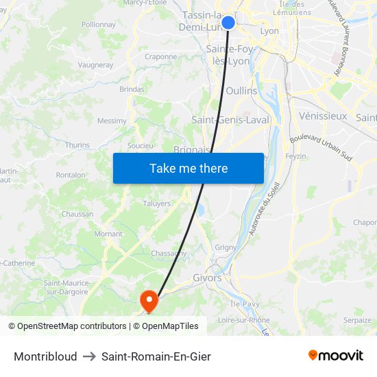 Montribloud to Saint-Romain-En-Gier map