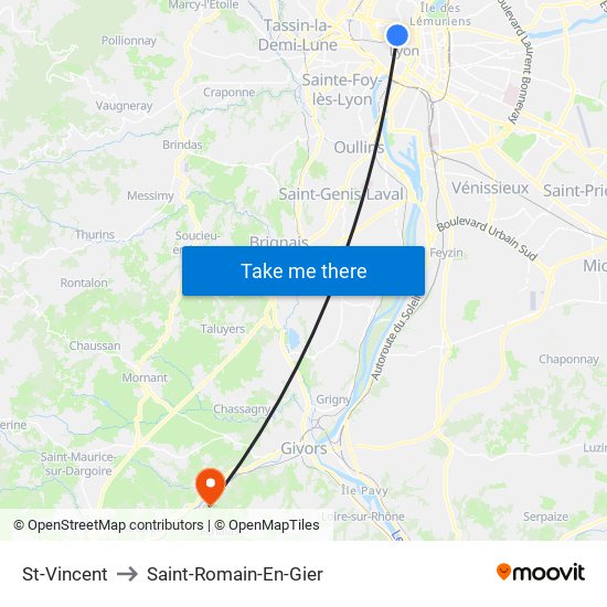 St-Vincent to Saint-Romain-En-Gier map