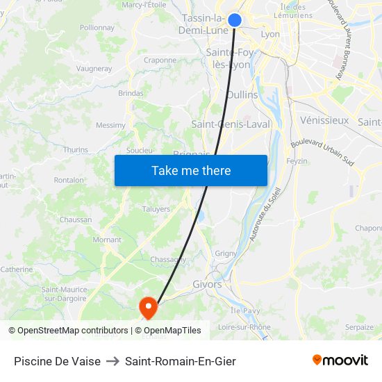 Piscine De Vaise to Saint-Romain-En-Gier map