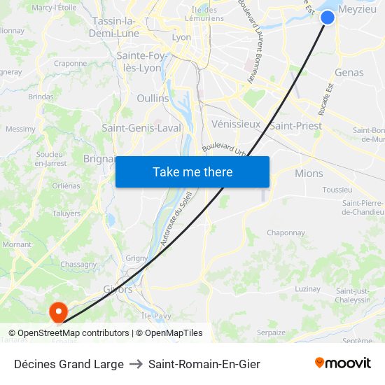 Décines Grand Large to Saint-Romain-En-Gier map