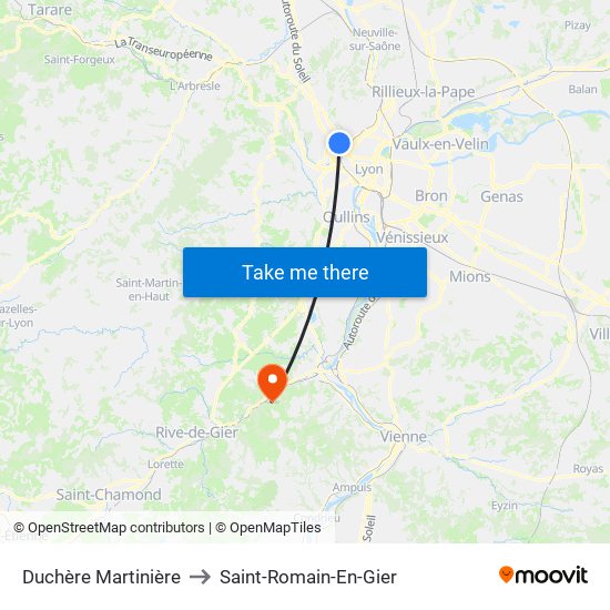 Duchère Martinière to Saint-Romain-En-Gier map