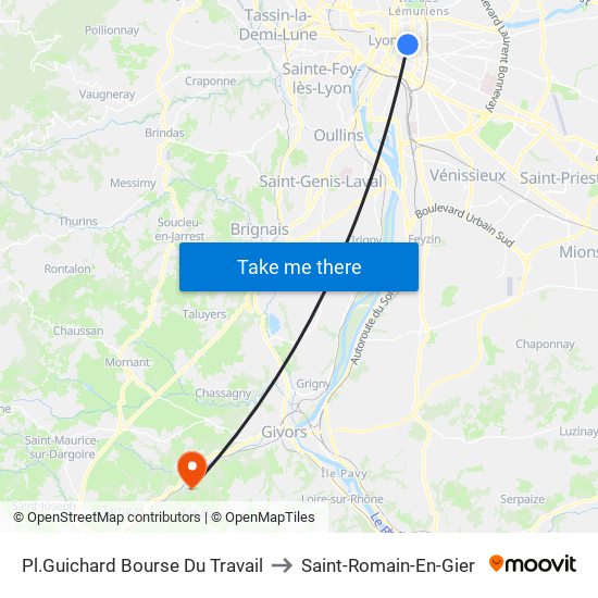 Pl.Guichard Bourse Du Travail to Saint-Romain-En-Gier map