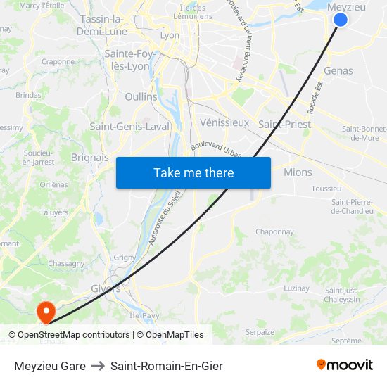 Meyzieu Gare to Saint-Romain-En-Gier map
