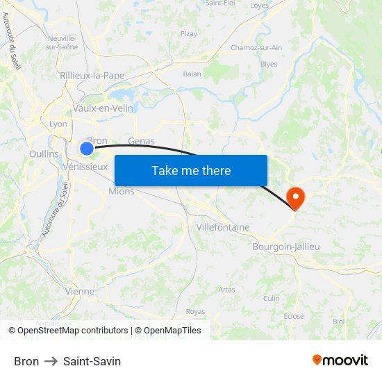 Bron to Saint-Savin map