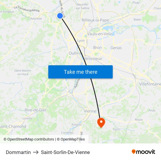 Dommartin to Saint-Sorlin-De-Vienne map