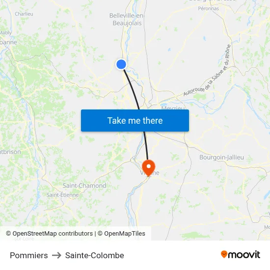 Pommiers to Sainte-Colombe map