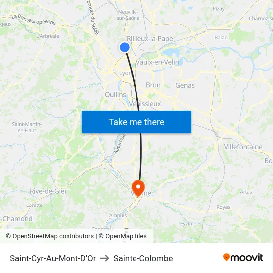 Saint-Cyr-Au-Mont-D'Or to Sainte-Colombe map