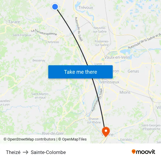 Theizé to Sainte-Colombe map