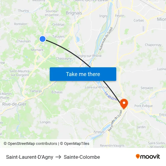 Saint-Laurent-D'Agny to Sainte-Colombe map