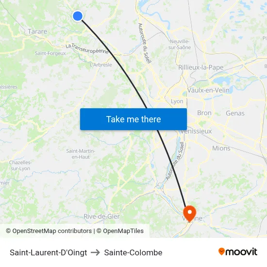 Saint-Laurent-D'Oingt to Sainte-Colombe map