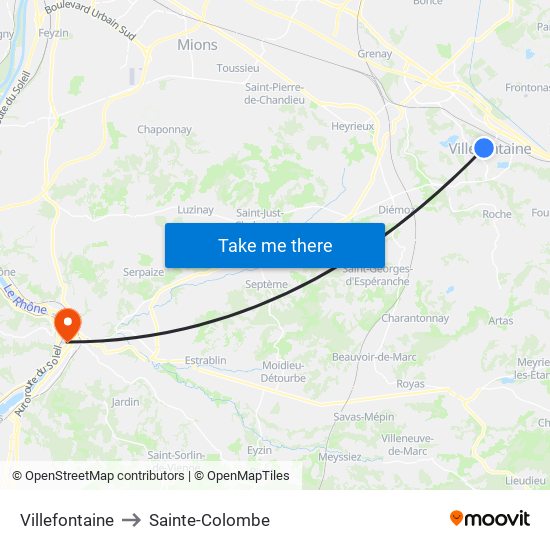 Villefontaine to Sainte-Colombe map
