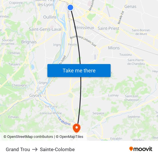 Grand Trou to Sainte-Colombe map