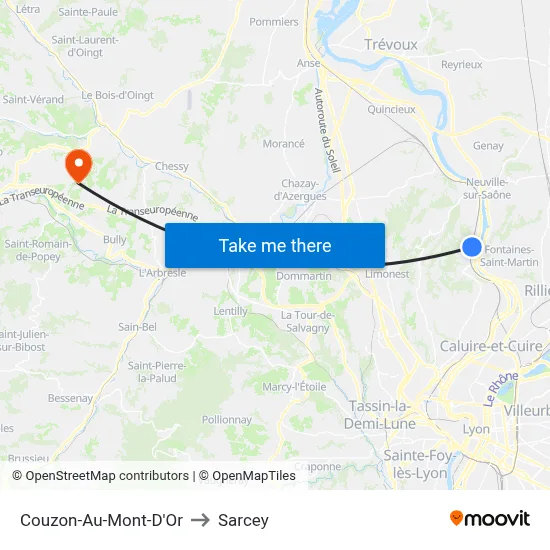 Couzon-Au-Mont-D'Or to Sarcey map