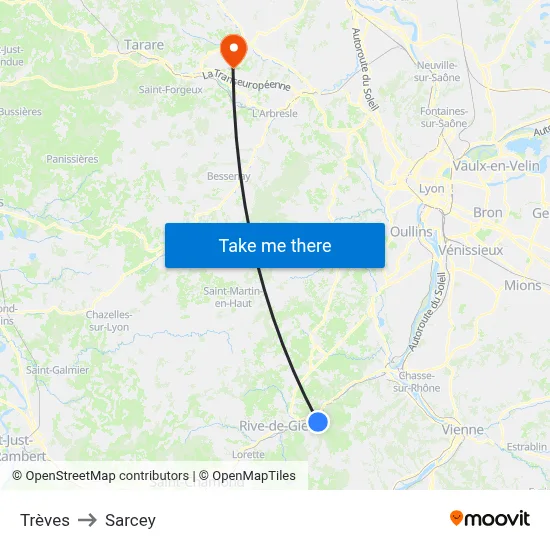 Trèves to Sarcey map