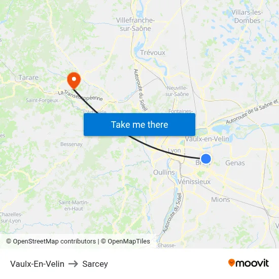 Vaulx-En-Velin to Sarcey map